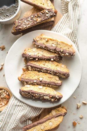 Chocolate-Dipped Almond Biscotti - Nourish And Fete