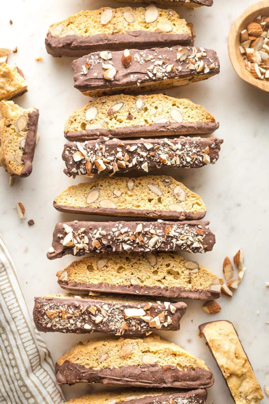 Chocolate-Dipped Almond Biscotti - Nourish And Fete