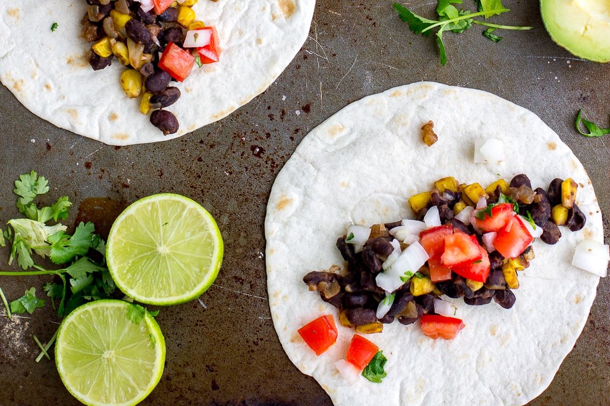 Spicy Black Bean Tacos with Corn and Pico de Gallo | Nourish and Fete