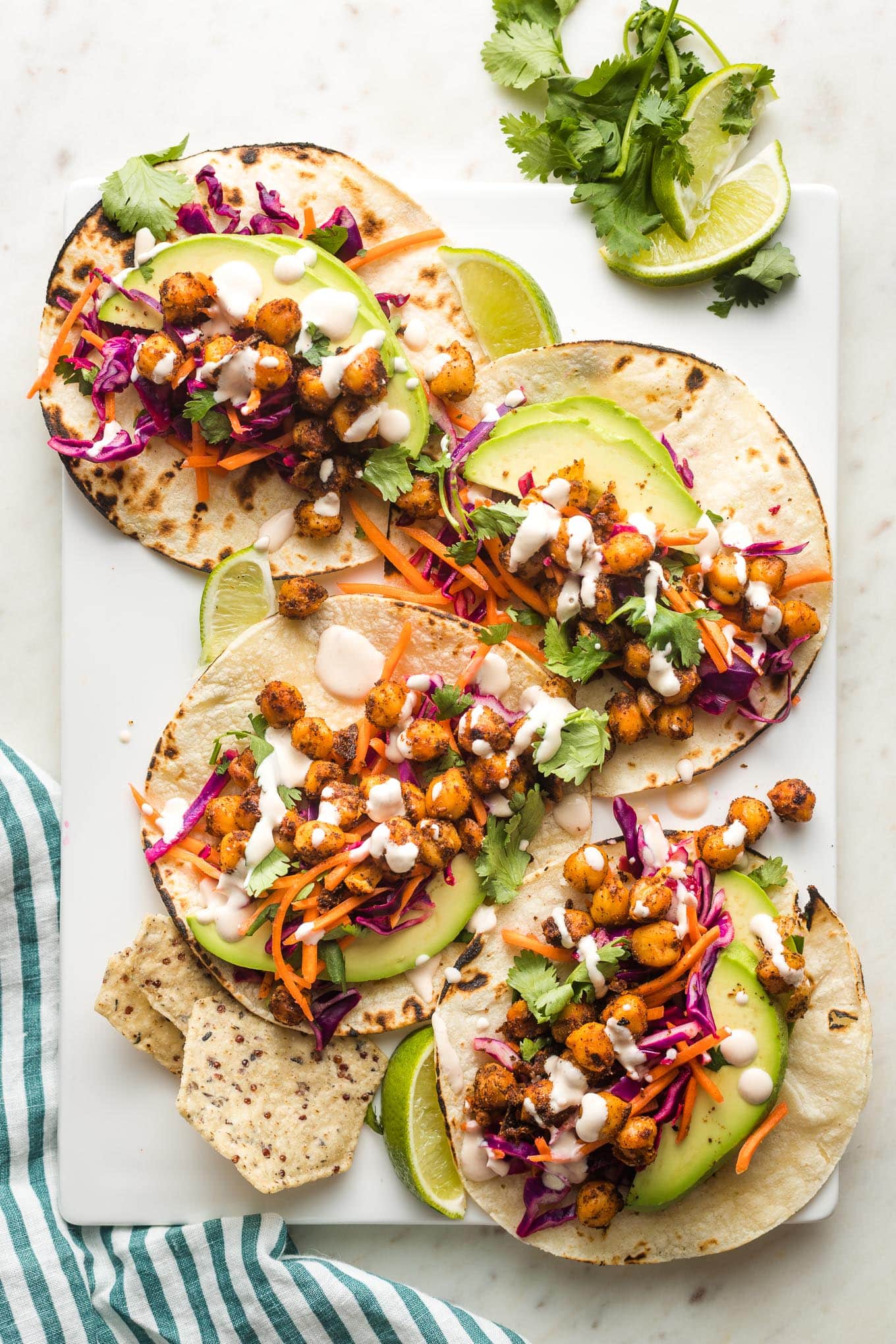 Crispy Chickpea Tacos with Sunset Slaw - Nourish and Fete