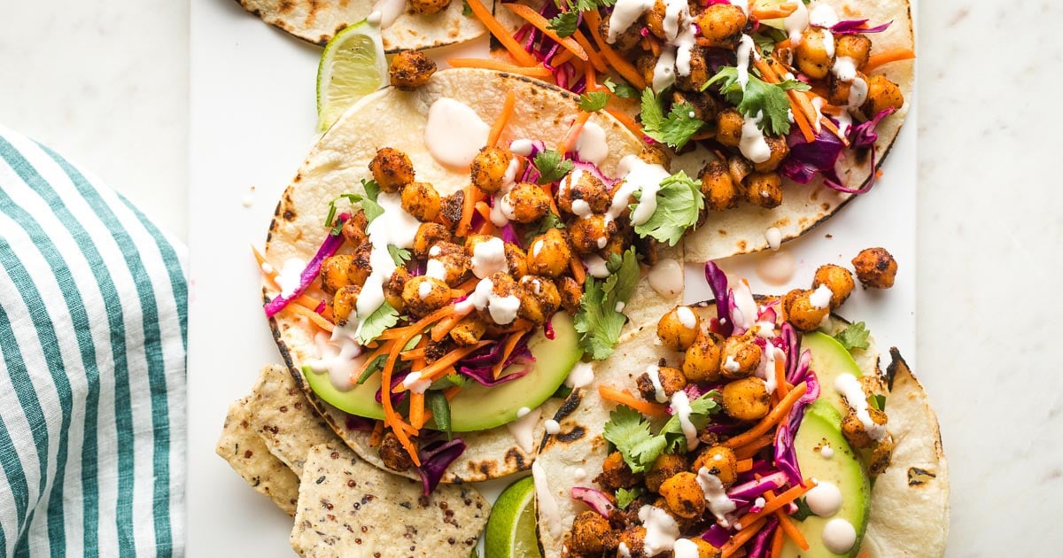 Crispy Chickpea Tacos with Sunset Slaw