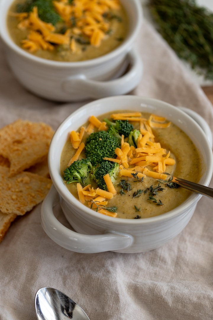 Healthy Instant Pot Broccoli Cheddar Soup - Nourish And Fete