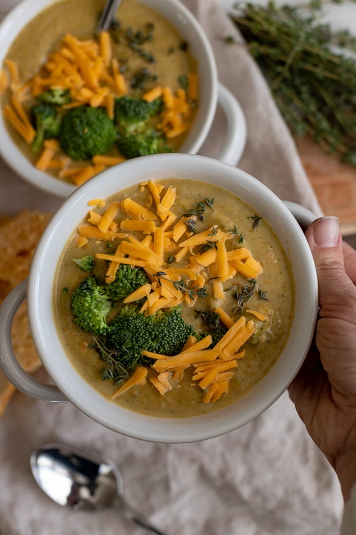Healthy Instant Pot Broccoli Cheddar Soup - Nourish + Fete