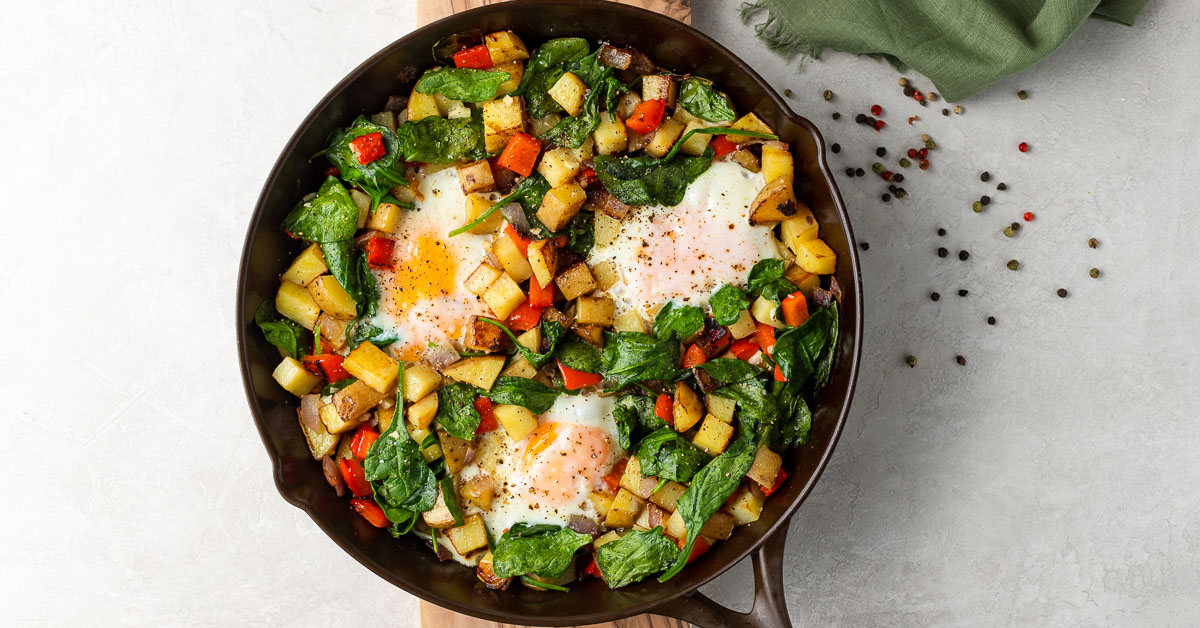 Crispy Potato and Eggs Breakfast Skillet - Nourish and Fete