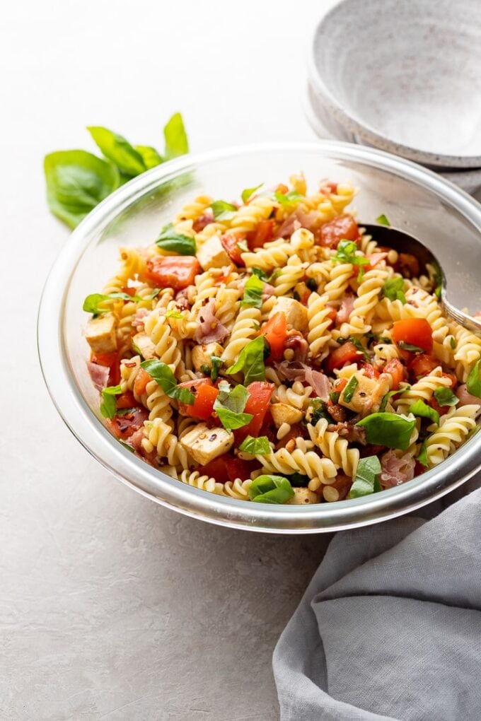 Caprese Pasta Salad with Prosciutto - Nourish and Fete