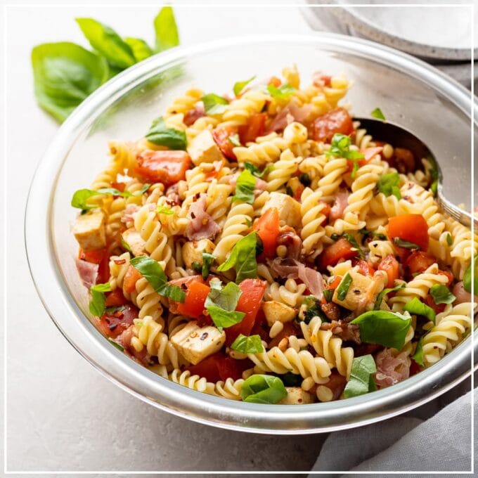 Caprese Pasta Salad with Prosciutto - Nourish and Fete