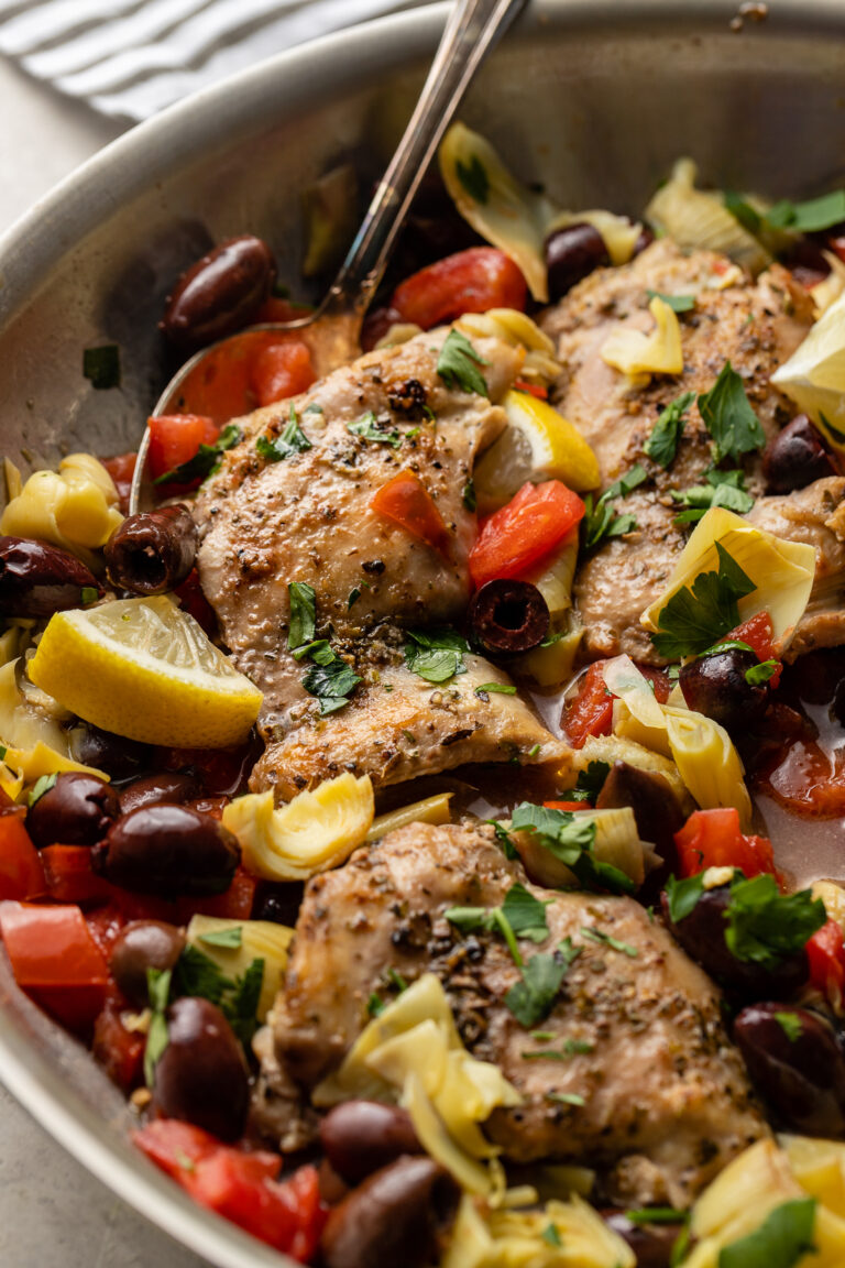 Easy One Pan Greek Chicken with Olives - Nourish and Fete