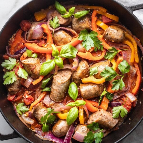 Italian Sausage with Peppers and Onions - Nourish and Fete