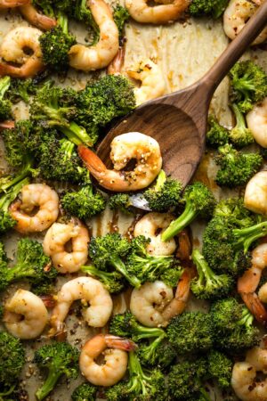 Sheet Pan Honey Garlic Shrimp and Broccoli - Nourish and Fete
