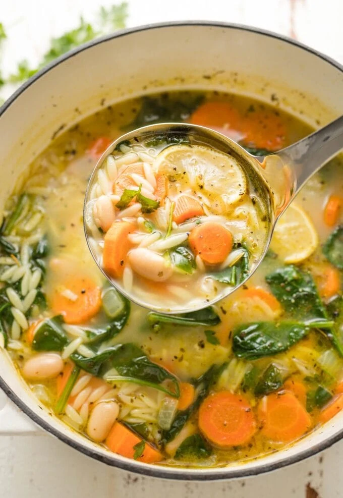 Lemon White Bean and Spinach Orzo Soup