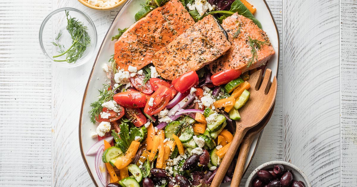 BEST EVER Greek Salmon Salad - Nourish and Fete