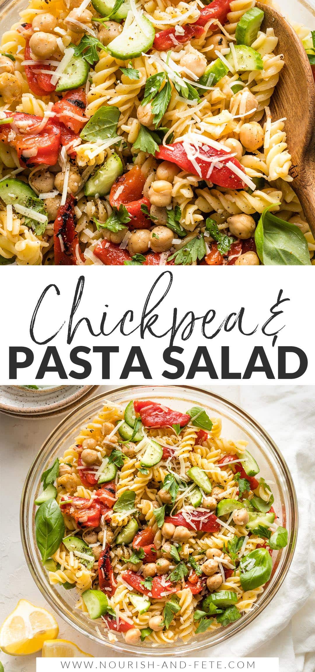 Pasta Salad with Chickpeas & Roasted Red Peppers - Nourish and Fete