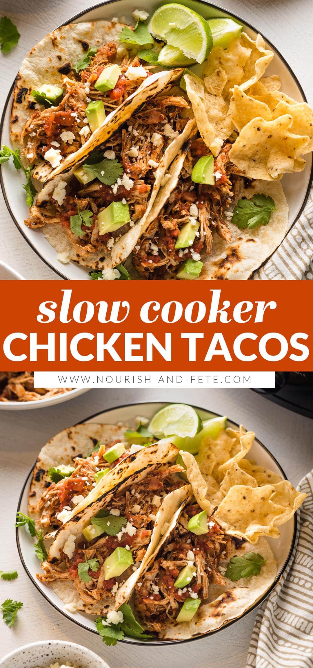 Crockpot Shredded Chicken Tacos - Nourish and Fete