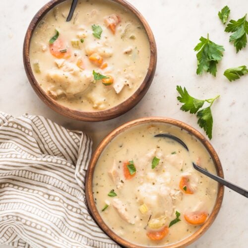 Creamy Turkey and Dumplings Soup - Nourish and Fete