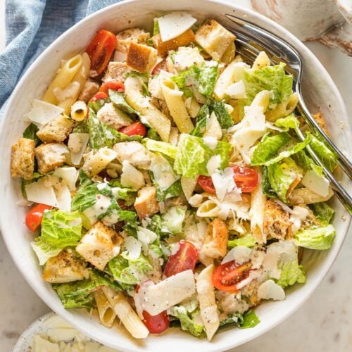 Chicken Caesar Pasta Salad - Nourish and Fete