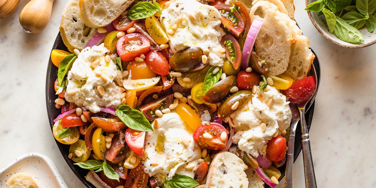 Marinated Tomato Burrata Salad (Minimal Prep!) - Nourish and Fete