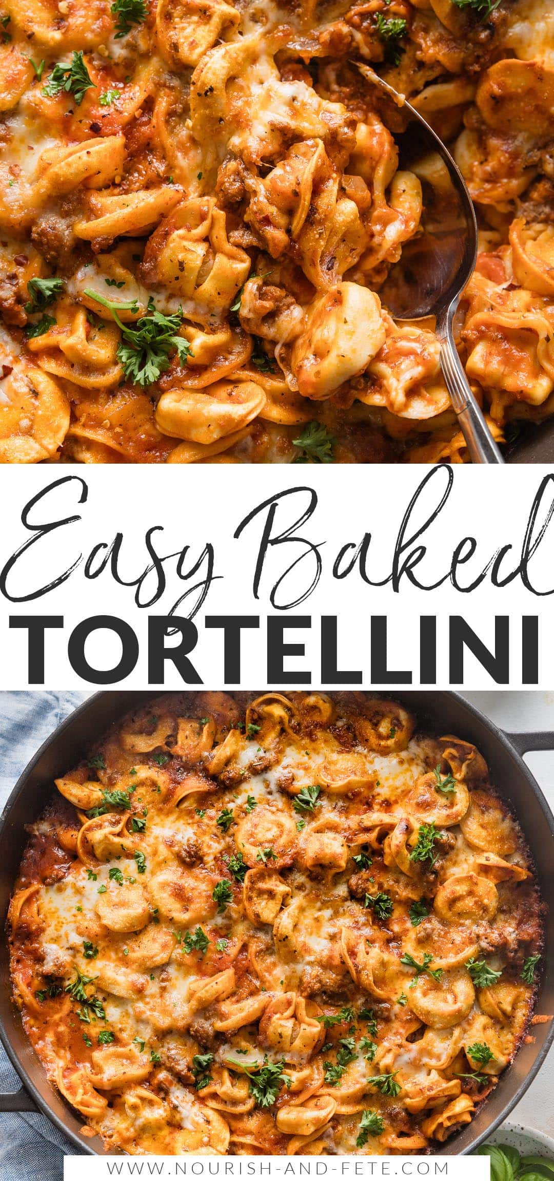 Baked Tortellini with Meat Sauce (10 Minutes Prep!) - Nourish and Fete