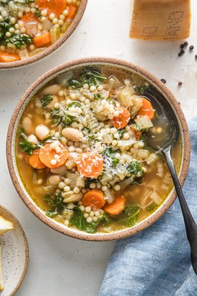 Slow Cooker White Bean Soup with Parmesan and Pearl Couscous