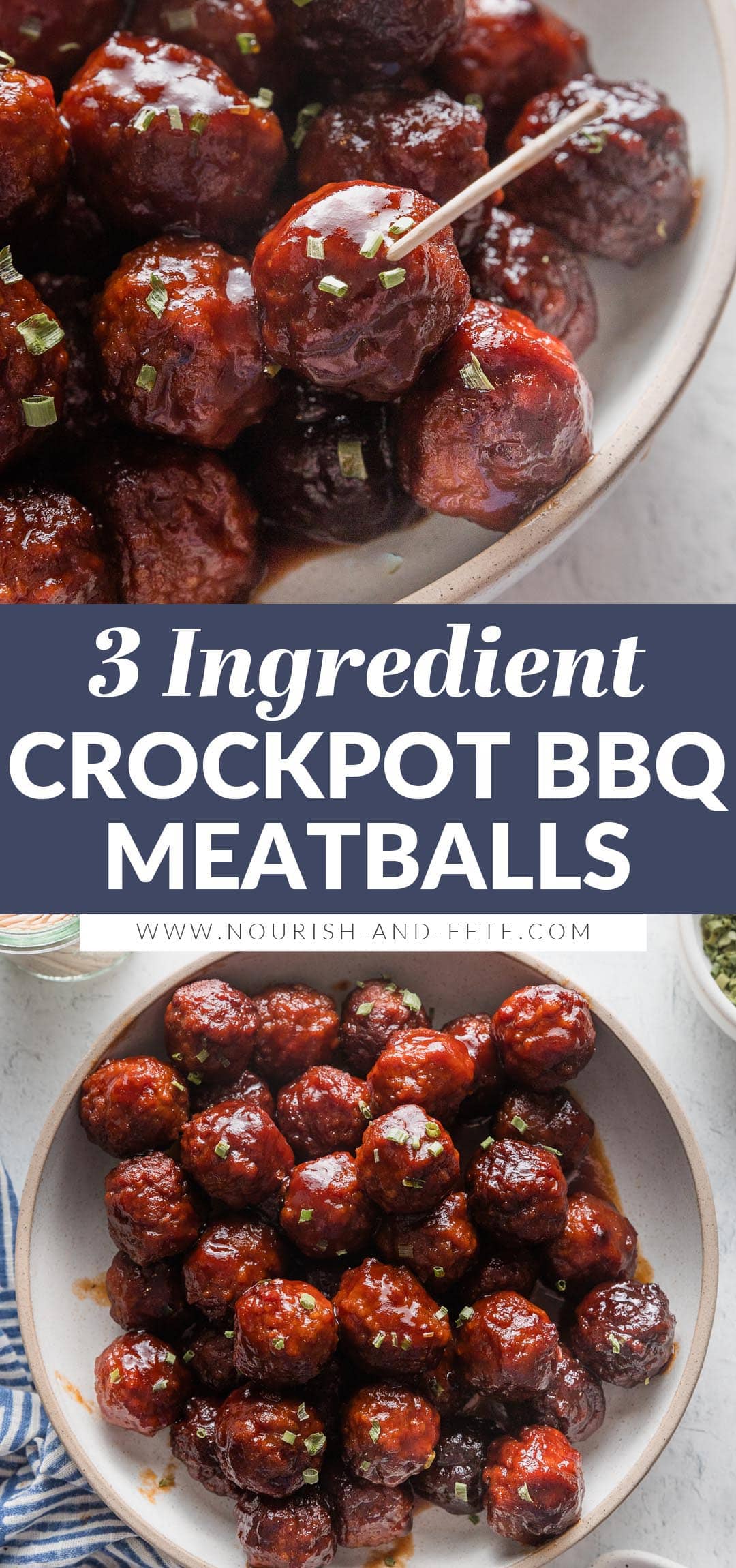 3 Ingredient Crockpot BBQ Meatballs - Nourish and Fete