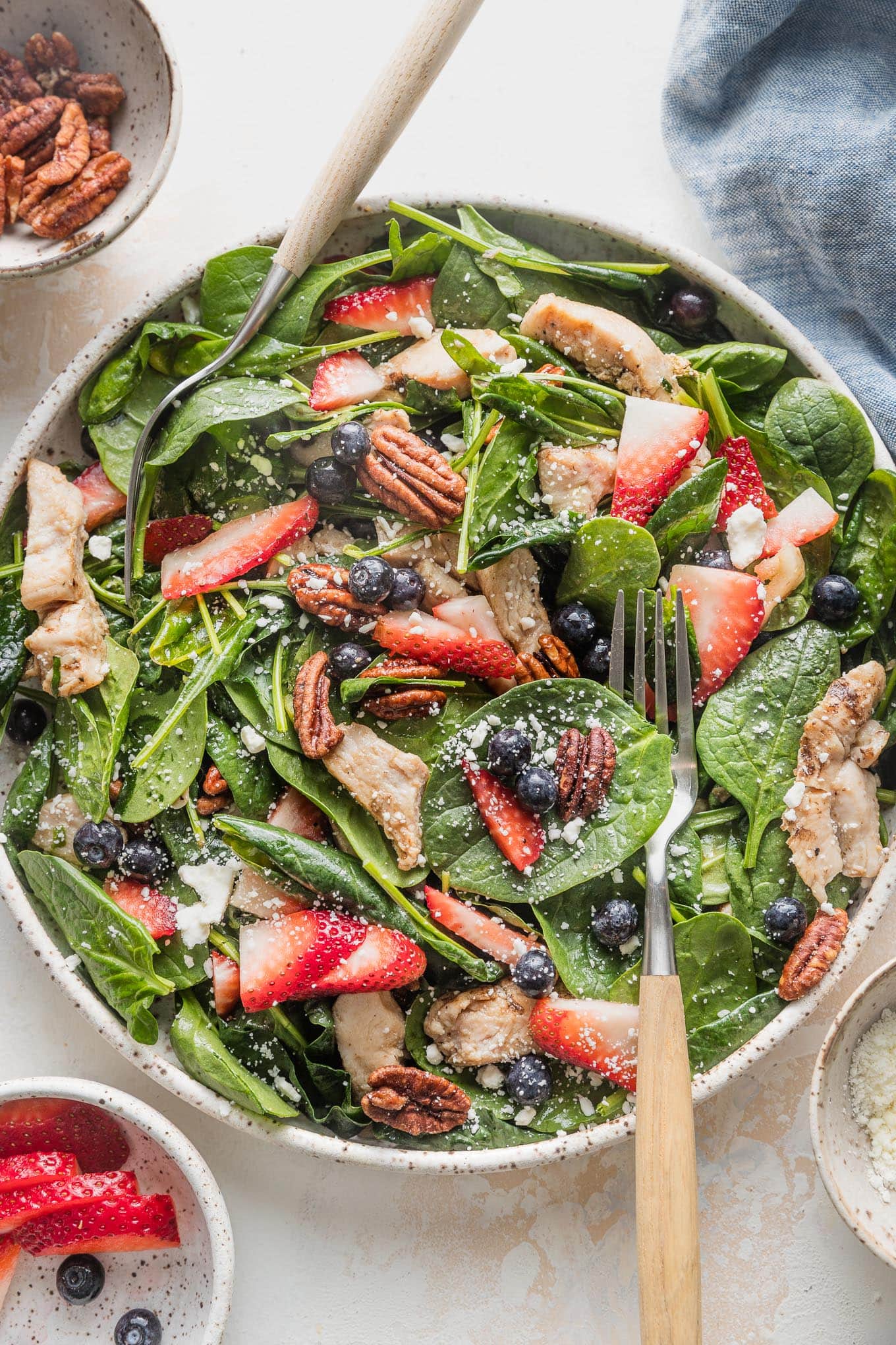 Berry Pecan Chicken Spinach Salad - Nourish and Fete